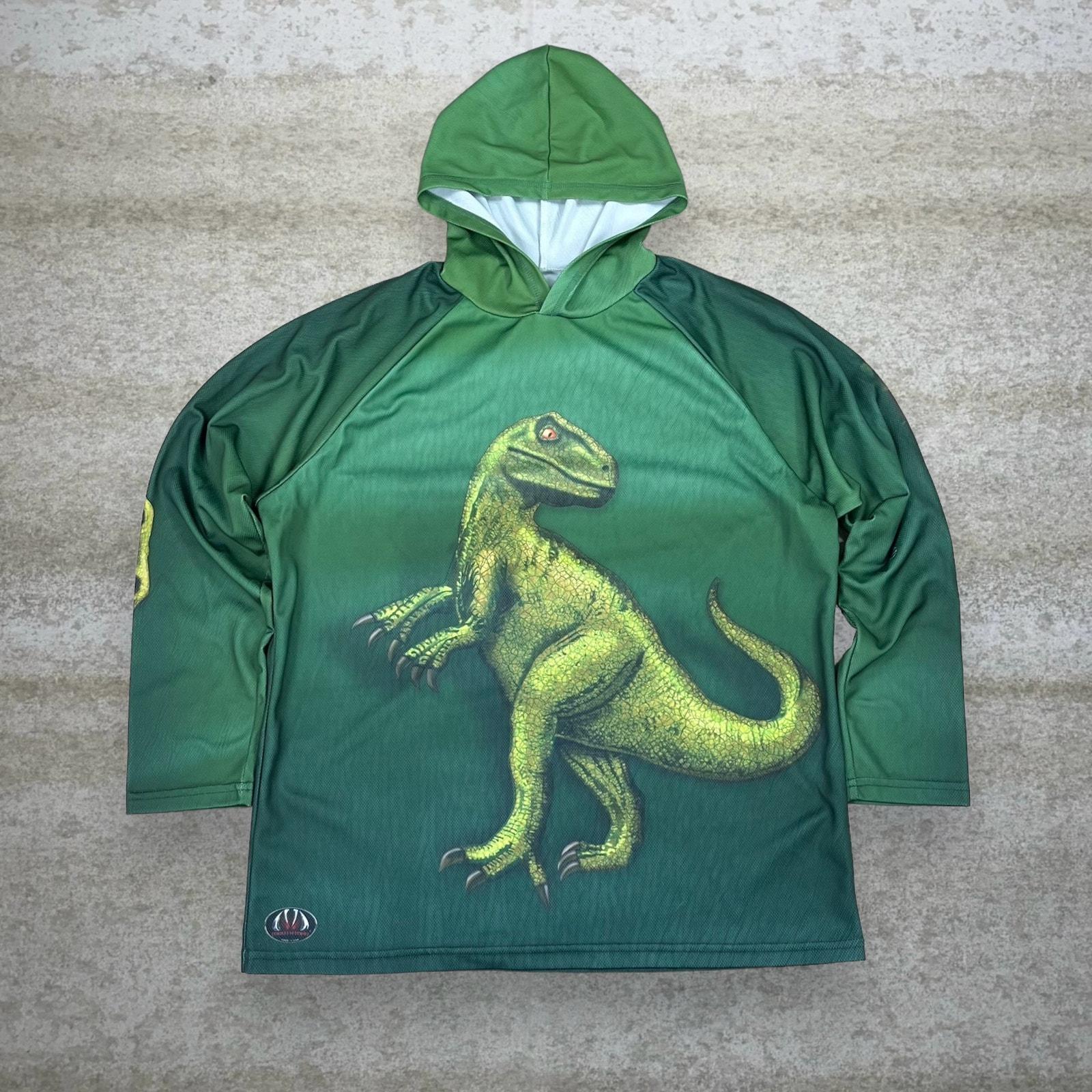 Vintage Dinosaur Hoodie Mens M Green Polyester Pullover Made in USA Y2K Etsy