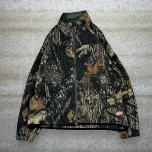 Vintage 90s Mossy Oak Jacket Womens XL Hunting Camo Fleece Full Zip Woodland image 1