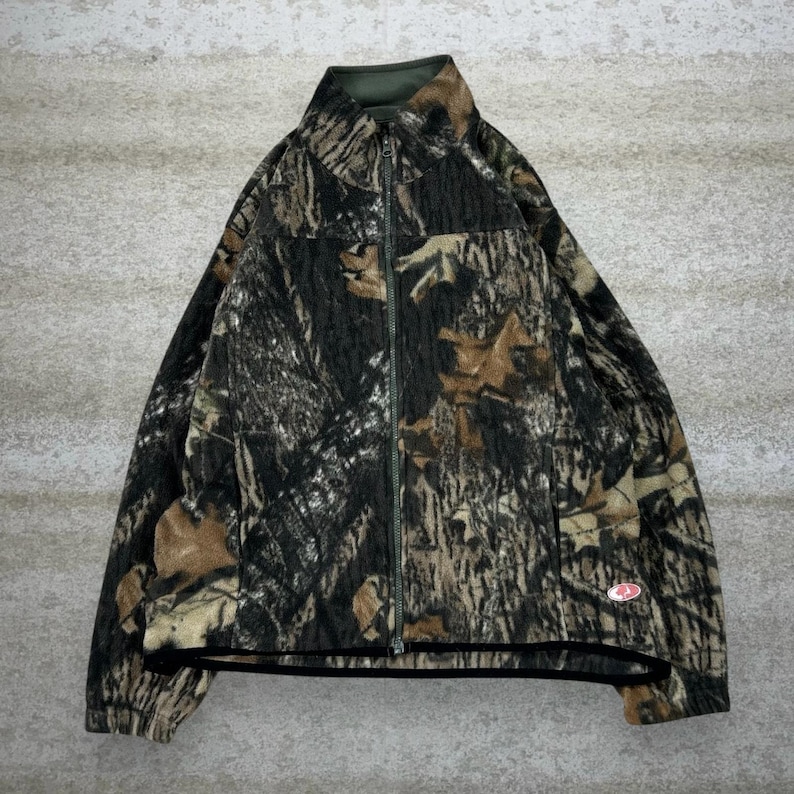Vintage 90s Mossy Oak Jacket Womens XL Hunting Camo Fleece Full Zip Woodland image 1