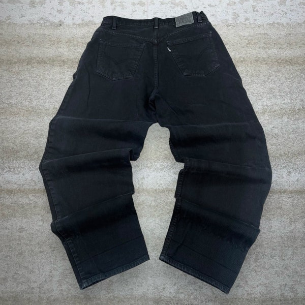 Vintage Silver Tab Levis Jeans 33x32 Baggy Wide Leg Fit Jet Black Wash 100% Cotton 90s