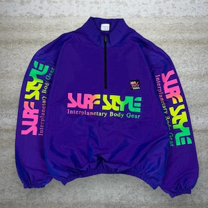 Vintage Surf Style Windbreaker Jacket XL Purple Polyester Half Zip Made in USA 90s