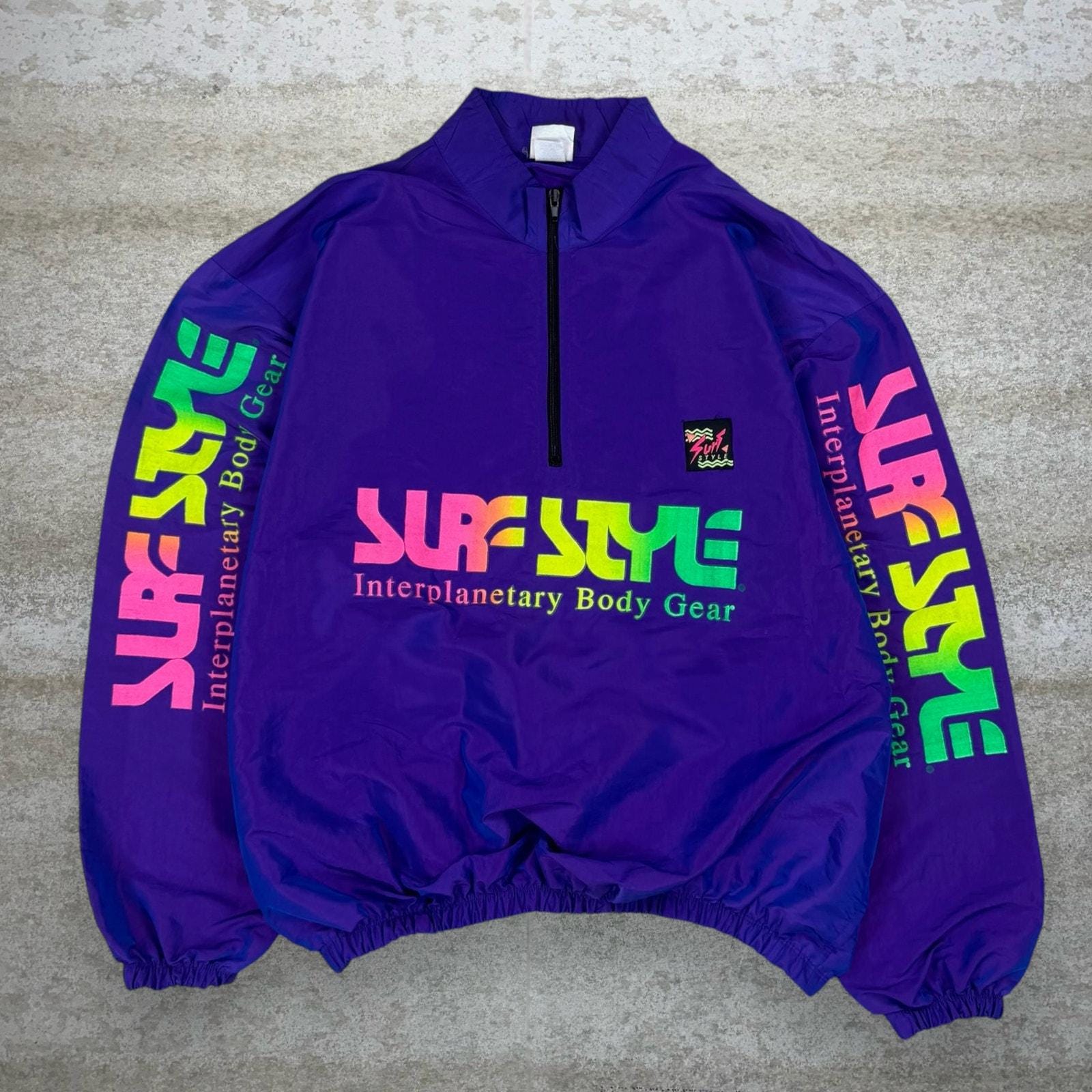 Vintage Surf Style Windbreaker Jacket XL Purple Polyester Half Zip