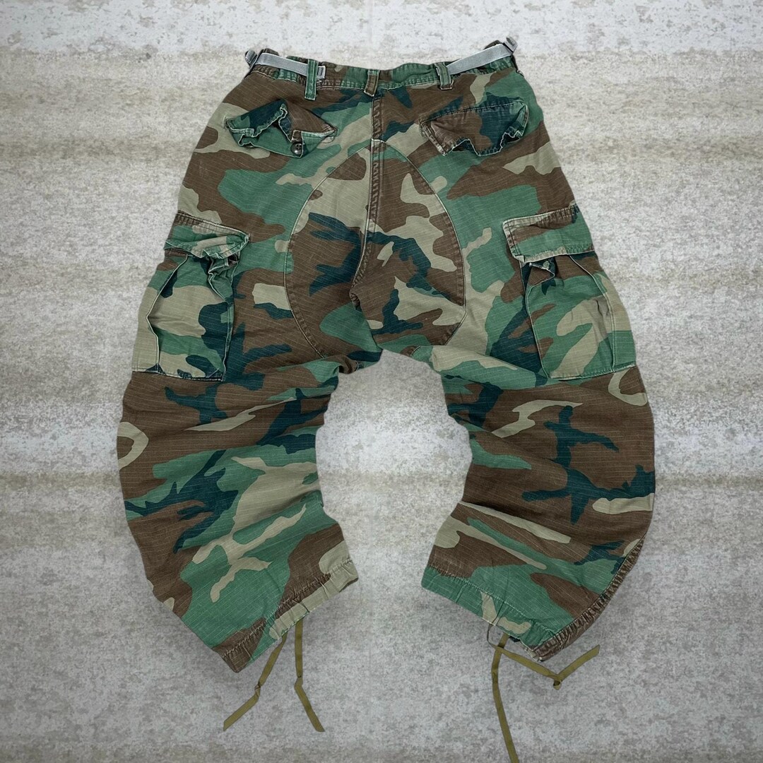 Vintage Military Woodland Camo Tactical Pants 28x26 Baggy Wide Leg Fit ...