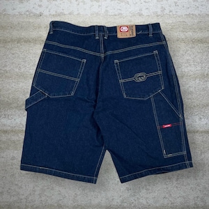 Vintage Skater Wide Leg Carpenter Jean Shorts 40x13 Ecko Dark Wash Baggy Denim Rap Style Jorts 13&quot; Inseam Y2K