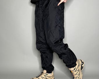 Vintage Nike Track Pants Mens L Jet Black Nylon Joggers