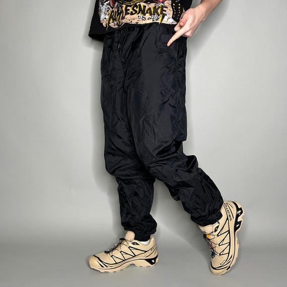 Vintage Nike Track Pants Mens L Jet Black Nylon Joggers