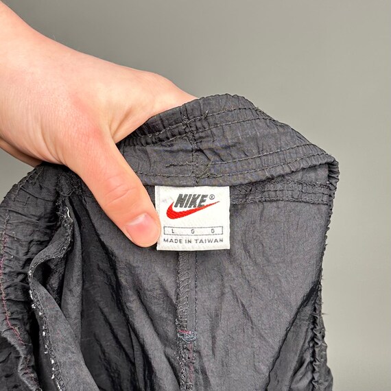 Vintage Nike Track Pants Mens L Jet Black Nylon Joggers Subtle Swoosh White Tag 90s