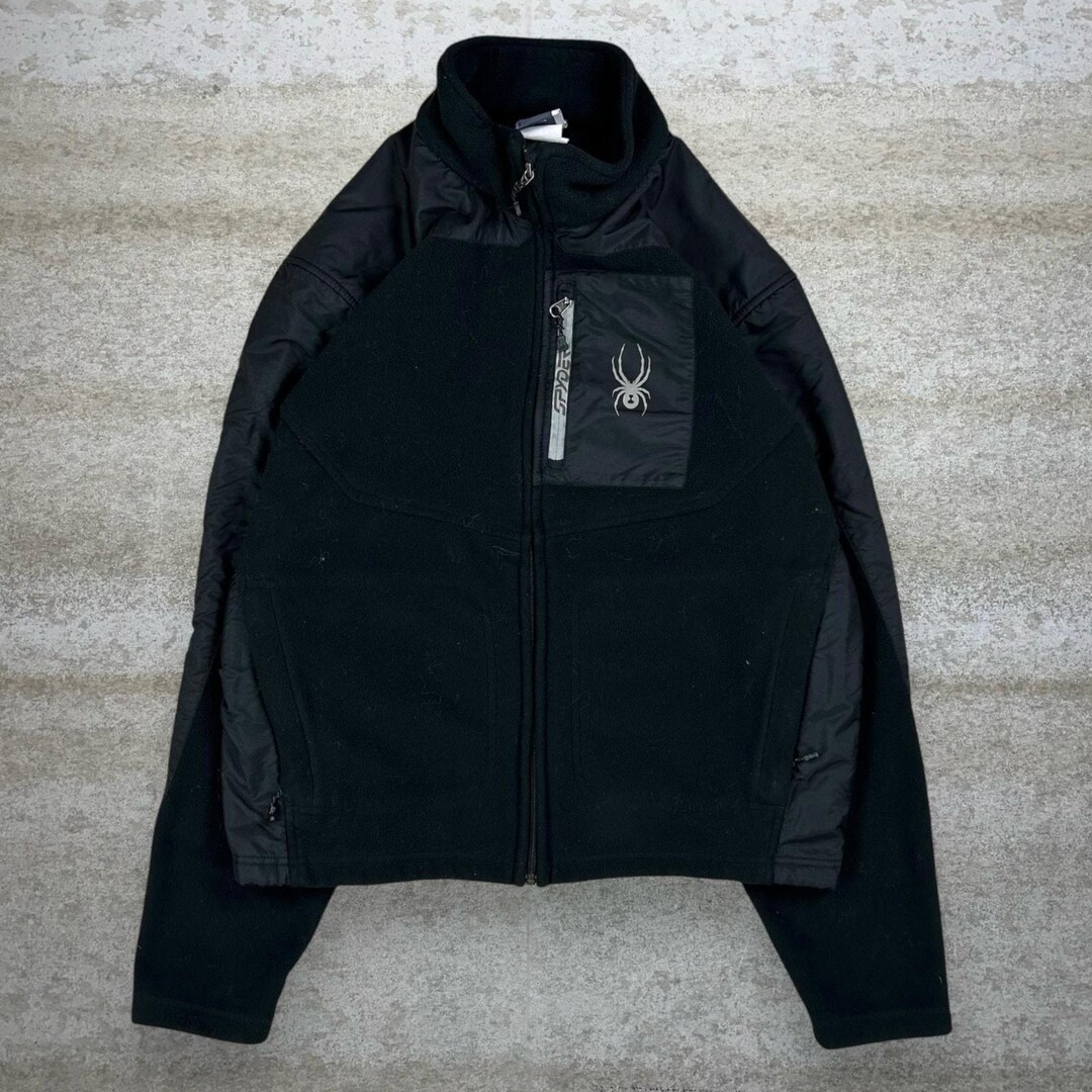 Vintage 90s Spyder Ski Jacket Mens M Jet Black Grey Logo Full Zip