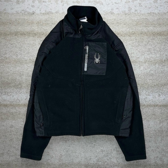 Vintage 90s Spyder Ski Jacket Mens M Jet Black Grey Logo Full Zip