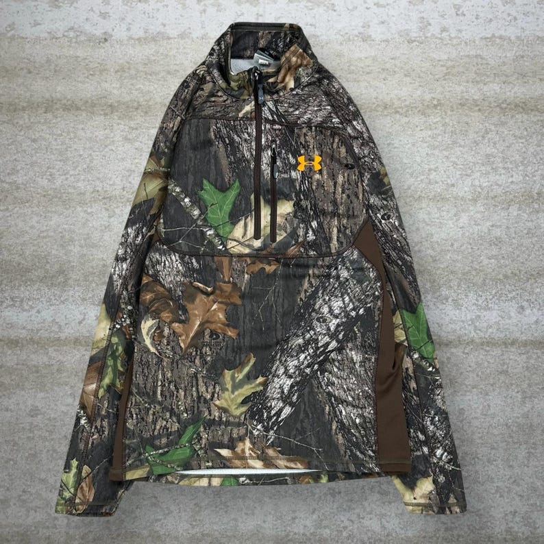 Vintage Y2K Under Armour Mossy Oak Jacket Mens M Hunting Camo Polyester Full Zip image 1