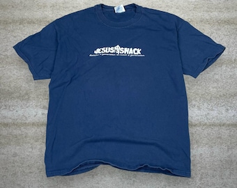 Vintage 90er Jahre Hanes Jesus Shirt Männer XL Marineblau Baumwolle T-Shirt Kurzarm