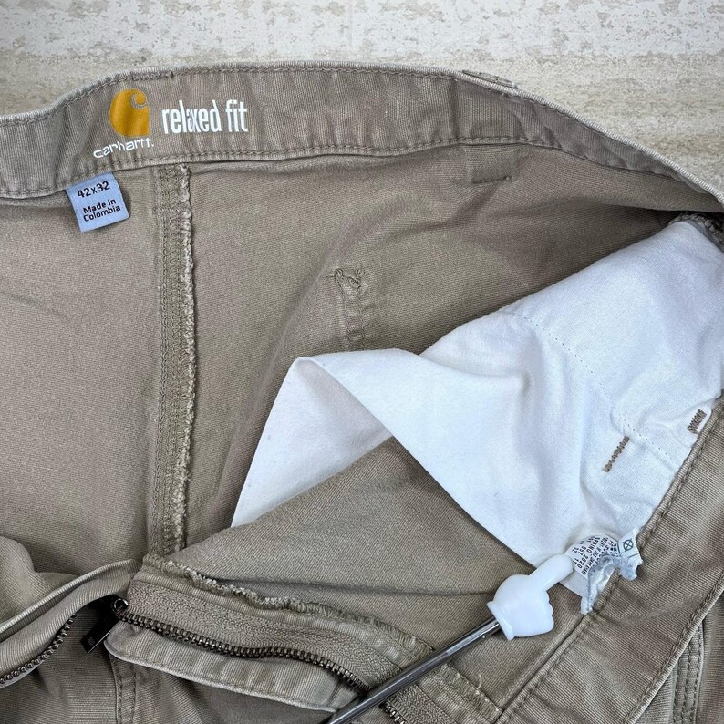 Vintage 90s Carhartt Carpenter Pants 42x32 Baggy Light Tan Dungarees Work Wear image 4