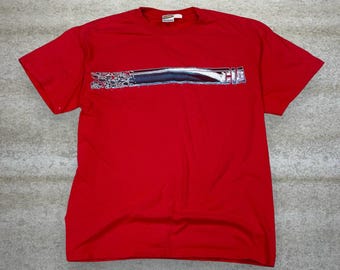 Vintage Y2K CIA Shirt Herren L Crimson Rot Crazy Wave Grafik Kurzarm Skater