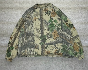 Vintage Realtree Hunting Camo Shirt Mens XL Cotton Long Sleeve Woodland Pocket T 90s