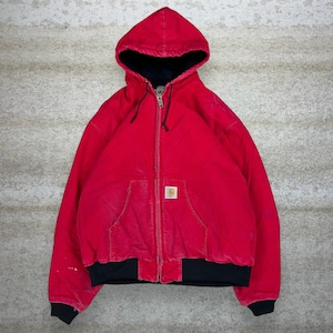 Vintage 90s Carhartt Jacket Mens XL Cherry Red Cotton Canvas Insulated Hooded image 1