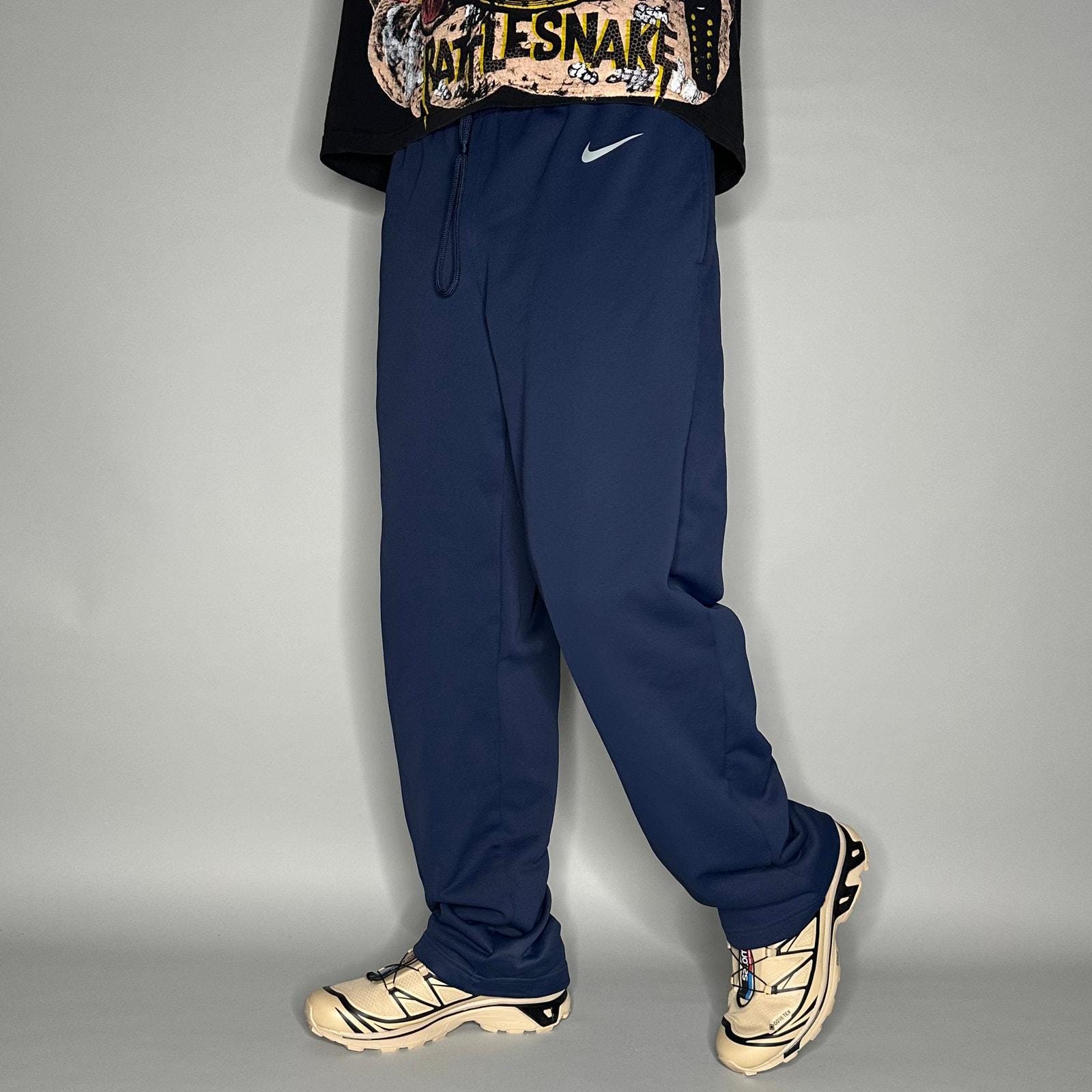 Vintage Y2K Nike Sweatpants Mens M Baggy Wide Leg Navy Blue Grey