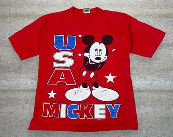 Vintage 90er Jahre Micky Maus Shirt Herren XL Crimson Rot Made in USA Kurzarm