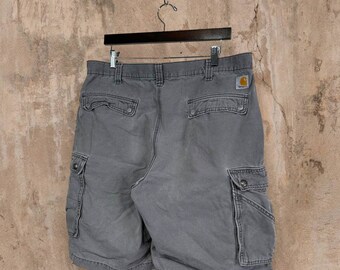 Vintage Carhartt Cargo Shorts Hellgrau Canvas Essential Work Wear 10" Schrittlänge 90er Jahre