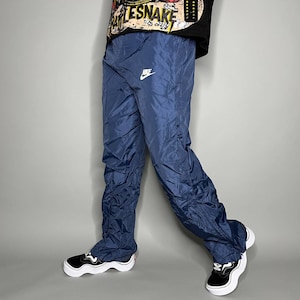 True Vintage Nike Track Pants Slate Blue Nylon Sweatpants White