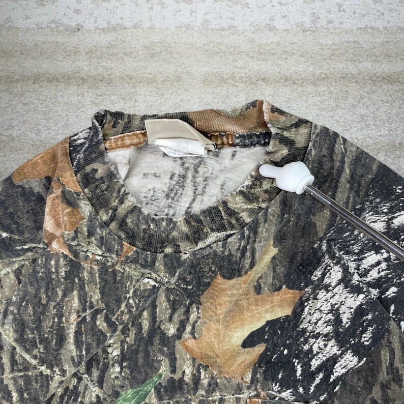 Koszula męska w stylu vintage z lat 90. Mossy Oak, myśliwska, moro, bawełniana, z krótkim rękawem, Woodland, rozmiar XL zdjęcie 8