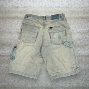 Vintage Skater Wide Leg Jean Shorts 34x13 Fubu Yellow Light Wash Baggy Denim Rap Style Y2K