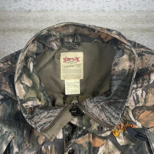 Vintage jaren 90 bemoste eiken jas heren L jacht camo polyester met volledige ritssluiting bos afbeelding 3