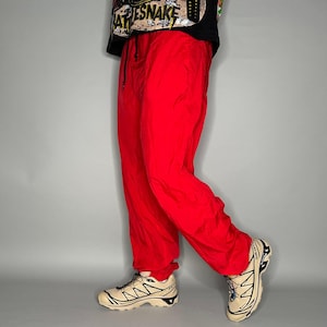 Vintage Marlboro Track Pants L Crimson Red Nylon Joggers 90s