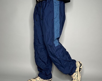 Pantaloni da tuta Nike vintage Y2K da uomo, larghi, blu navy, taglia XL, con etichetta argentata