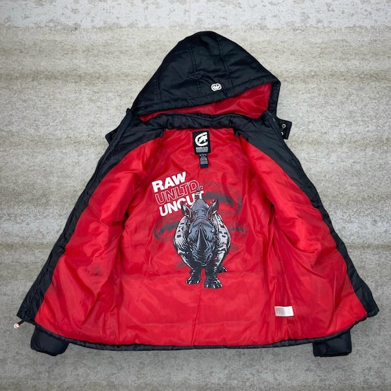 Vintage 90s Ecko Unlimited Puffer Jacket Youth XL Black Polyester