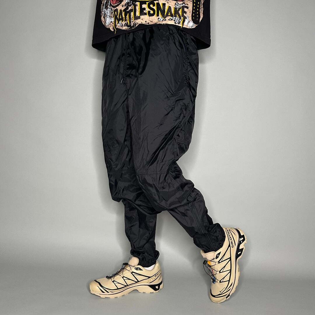 Vintage Nike Track Pants XL Jet Black Nylon Joggers Subtle