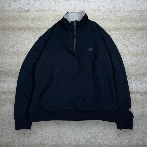 Vintage Y2K Champion Quarter Zip Jacket Mens L Jet Black Cotton
