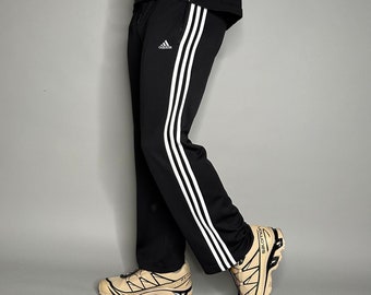 Vintage Adidas joggingbroek heren M zwart polyester wit 3 strepen Y2K