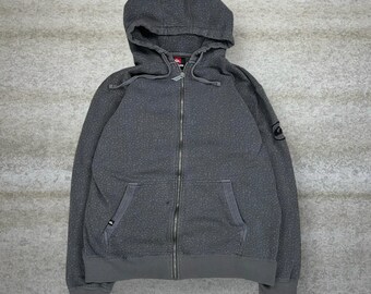Sudadera vintage Y2K Quiksilver para hombre, talla XL, gris oscuro, algodón, con cremallera completa.