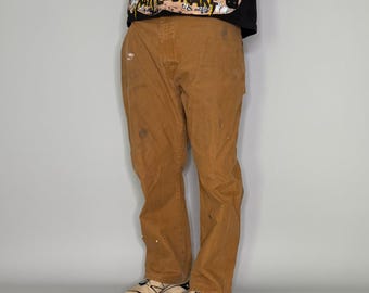 Vintage 90s Dickies Carpenter Pants 42x30 Baggy Wide Leg Fit Tan