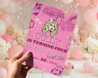 Dolly Parton Inspired Birthday Invitation • Printable Canva Template • Pink Rhinestone Party