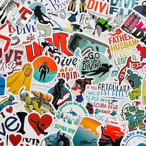 1 - 48 pcs Diving Stickers, party favor, stocking stuffer, scuba, snorkel, water lover, dive diva, sea turtle, coast guard, marines, navy