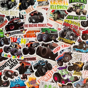 1- 50 pcs set #1 Monster Truck jam stickers, big wheels, piñata stuffer, school supplies, party favor, stocking stuff, journal, scrapbook