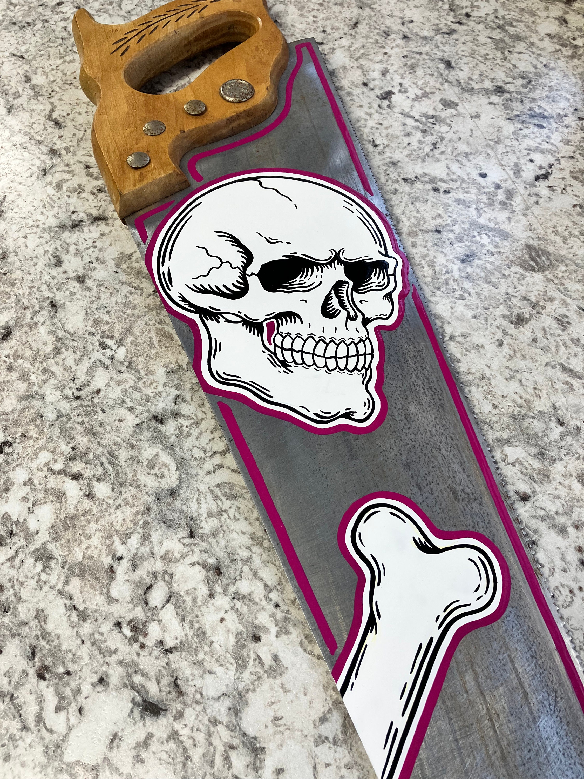 Hand Painted Skull and Bones on Vintage Saw - Etsy