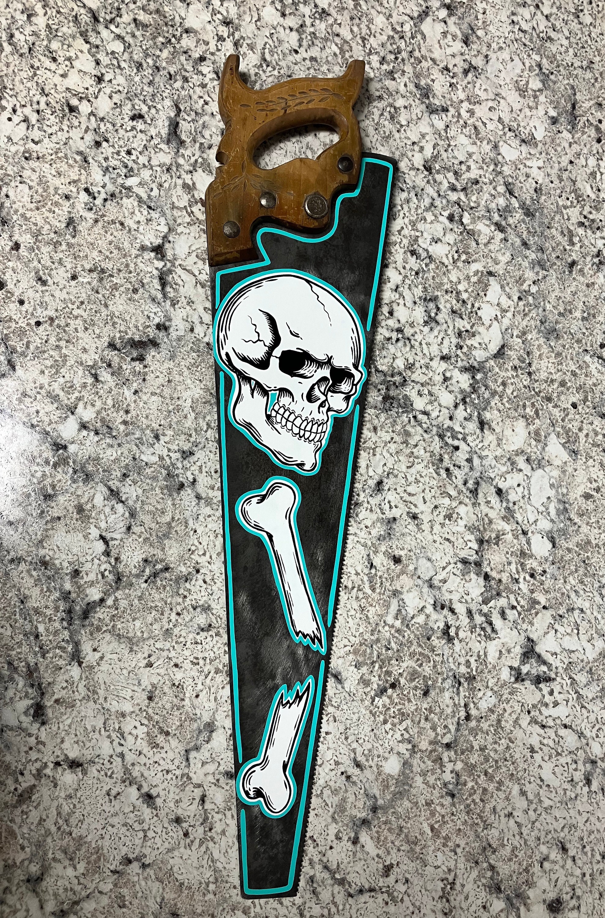 Hand Painted Skull and Bones on Vintage Saw - Etsy