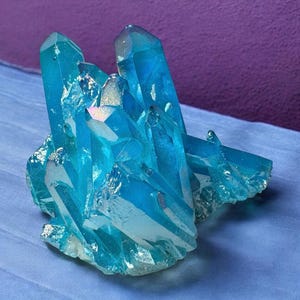 Enchanting Blue Aura Quartz Cluster | Iridescent Crystal for Energy and Elegance