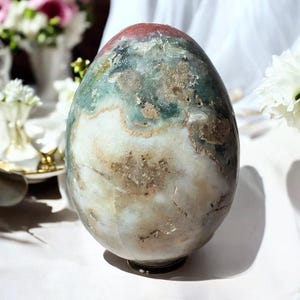 Large Ocean Jasper Egg | Polished Crystal Egg for Emotional Healing, Joy and Rebirth | Madagascar Crystal | Soothing Energy