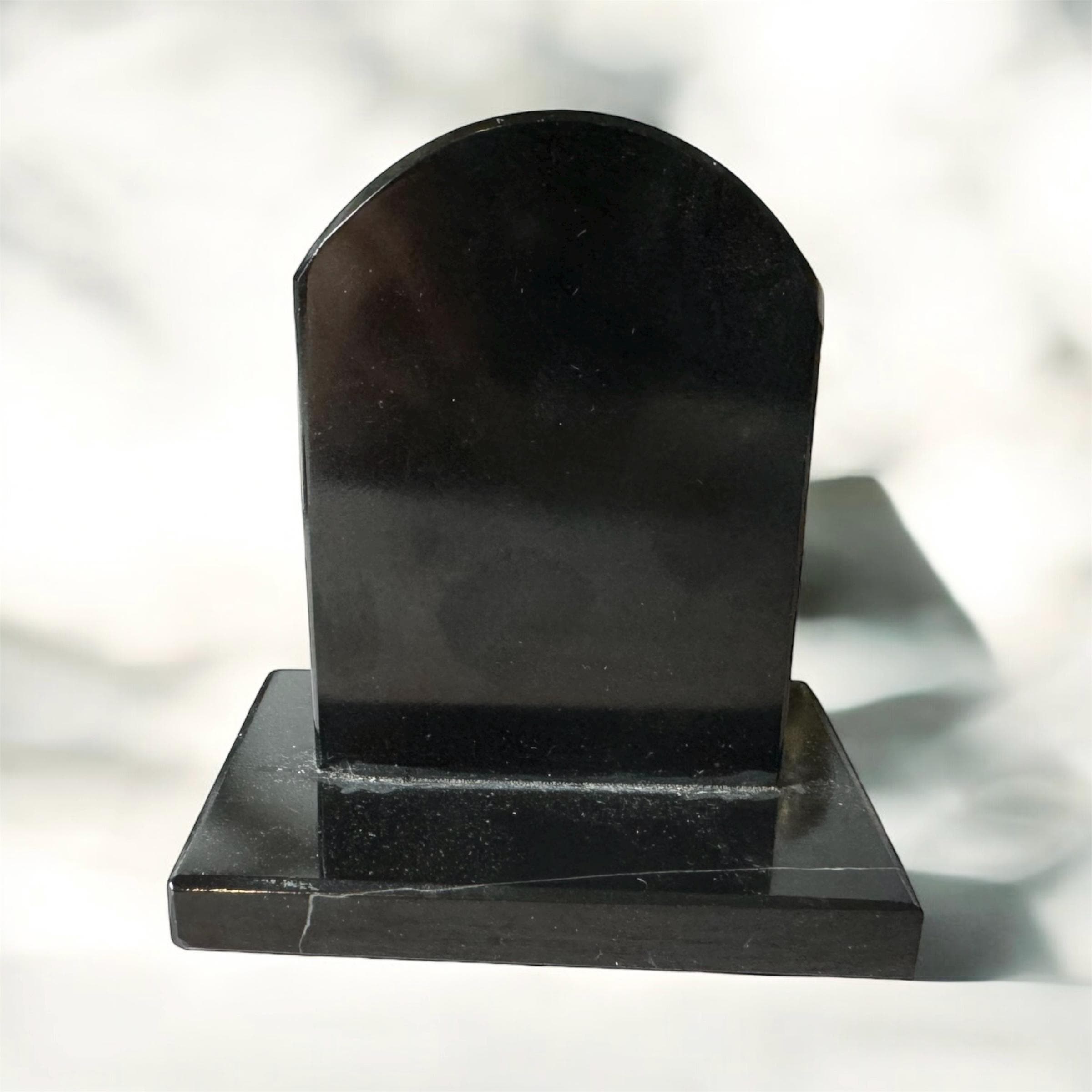 Hand-Carved Black Onyx Tombstone from Mexico | Gothic Crystal Decor | Halloween Decor