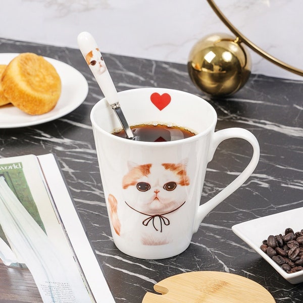 Pet Portrait Porcelain Cup with Lid & Spoon - Exotic Shorthair