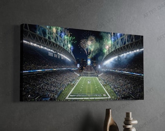 Lienzo de los Seattle Seahawks "Emerald City Erupts" Lumen Field / Estadio de la NFL / Arte After Darkness / Super Bowl LX