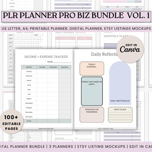 PLR Digital Planner Bundle | Planner Pro Biz Bundle Printable Planner, Digital Planner | Editable Canva Planner Templates | Commercial Use