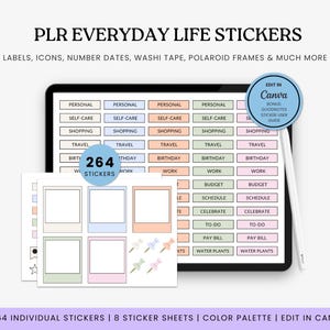 PLR Alltag Wesentliches Leben Digitale Aufkleber | Bearbeitbare Canva Vorlage | Kommerzielle Nutzung weiterverkaufen | Vollständig bearbeitbare Aufkleber