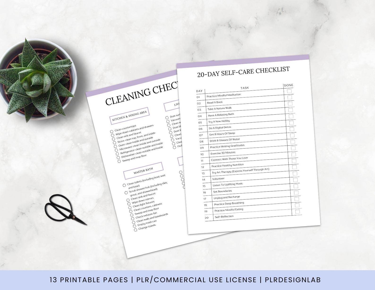 PLR Checklist Bundle: Canva Template, Cleaning, Self-care, Kids (13 ...