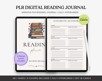 PLR Digital Reading Journal & Planner 2025 | Canva Template |Book Reading | Commercial License Included