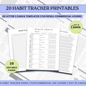 20-Page Habit Tracker Printable Templates: Minimalist Design (Canva Template)