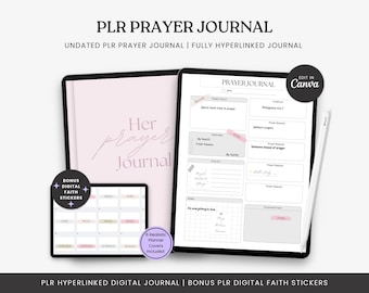 PLR Digital Prayer Journal | Bible Study Guide | PLR Digital Faith Stickers | Simple Minimalist Planner